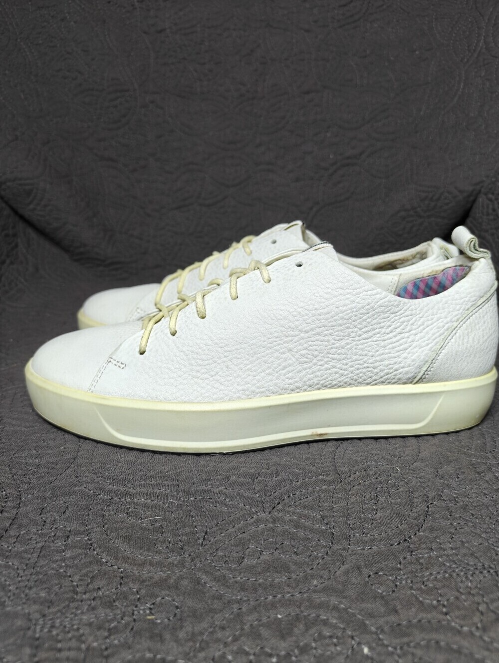 ECCO Soft 8 Lace Up Beige Leather Low Casual Sneaker Women's Shoe Sz 9-9.5 EU 40
